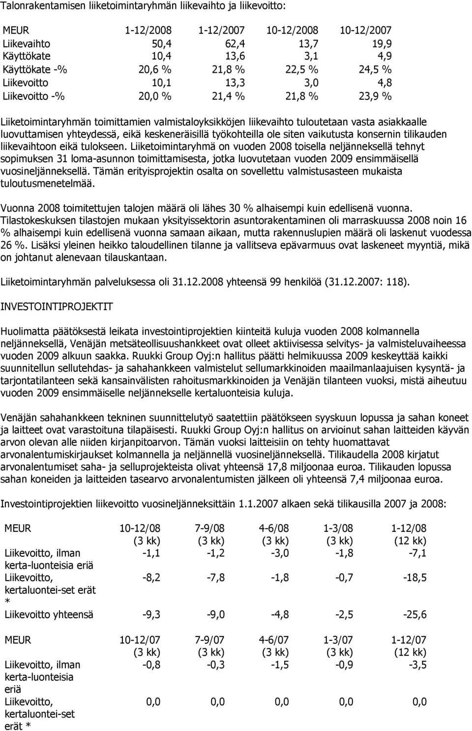 yhteydessä, eikä keskeneräisillä työkohteilla ole siten vaikutusta konsernin tilikauden liikevaihtoon eikä tulokseen.