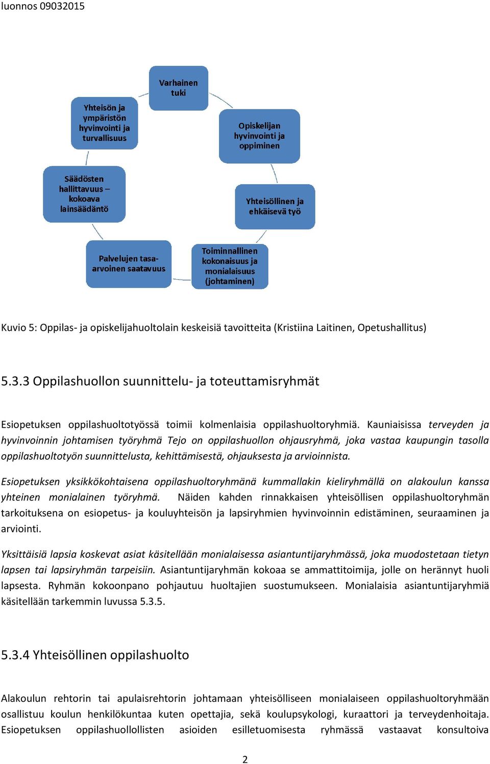 Kauniaisissa terveyden ja hyvinvoinnin johtamisen työryhmä Tejo on oppilashuollon ohjausryhmä, joka vastaa kaupungin tasolla oppilashuoltotyön suunnittelusta, kehittämisestä, ohjauksesta ja