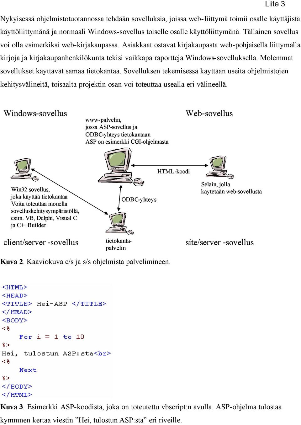 Asiakkaat ostavat kirjakaupasta web-pohjaisella liittymällä kirjoja ja kirjakaupanhenkilökunta tekisi vaikkapa raportteja Windows-sovelluksella. Molemmat sovellukset käyttävät samaa tietokantaa.