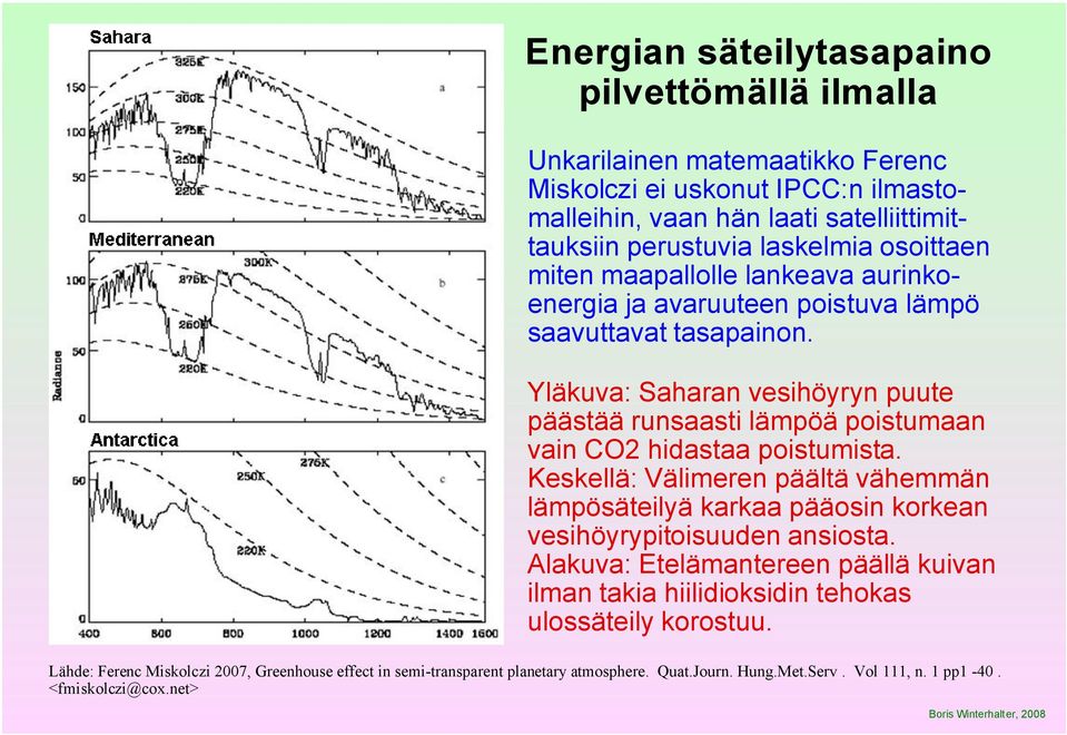 Yläkuva: Saharan vesihöyryn puute päästää runsaasti lämpöä poistumaan vain CO2 hidastaa poistumista.