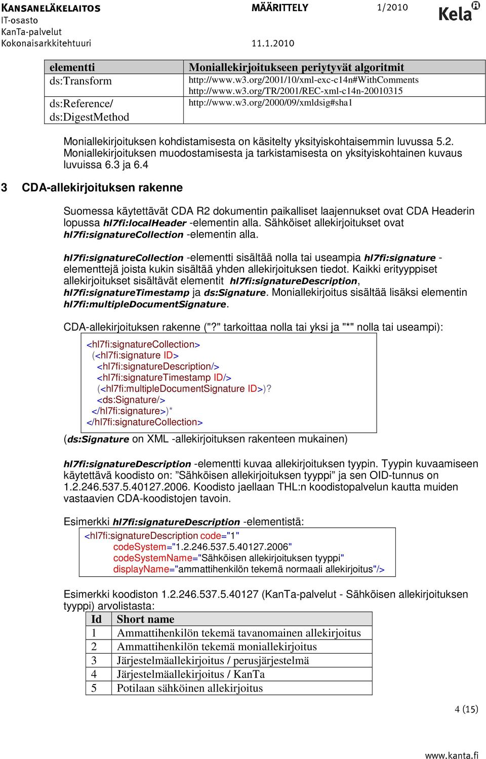 3 ja 6.4 3 CDA-allekirjoituksen rakenne Suomessa käytettävät CDA R2 dokumentin paikalliset laajennukset ovat CDA Headerin lopussa hl7fi:localheader -elementin alla.