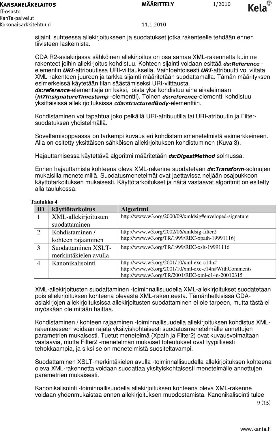 Kohteen sijainti voidaan esittää ds:reference - elementin URI-attribuutissa URI-viittauksella.