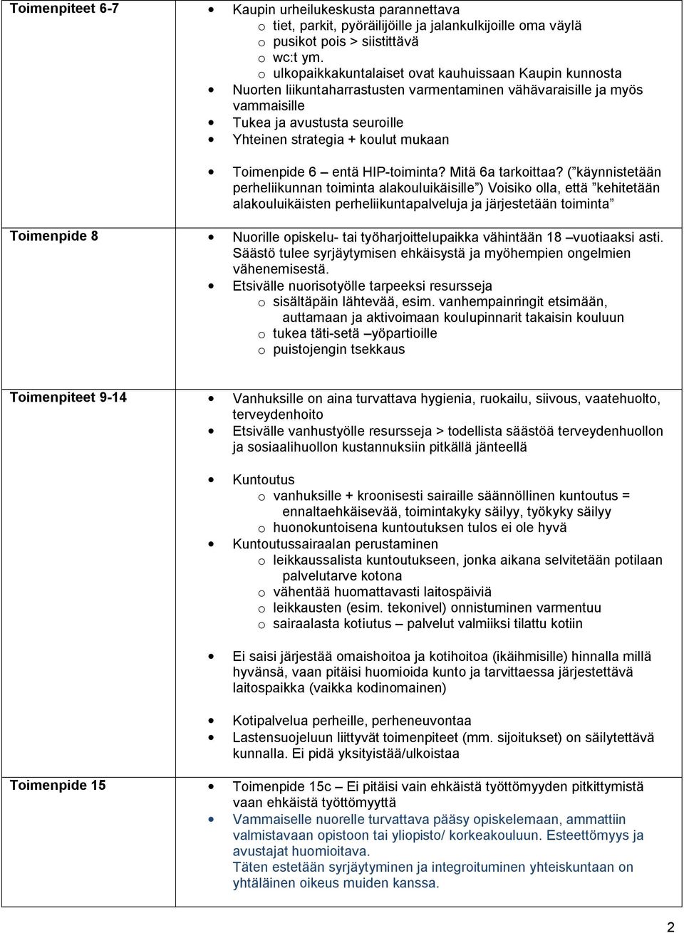 Toimenpide 6 entä HIP toiminta? Mitä 6a tarkoittaa?