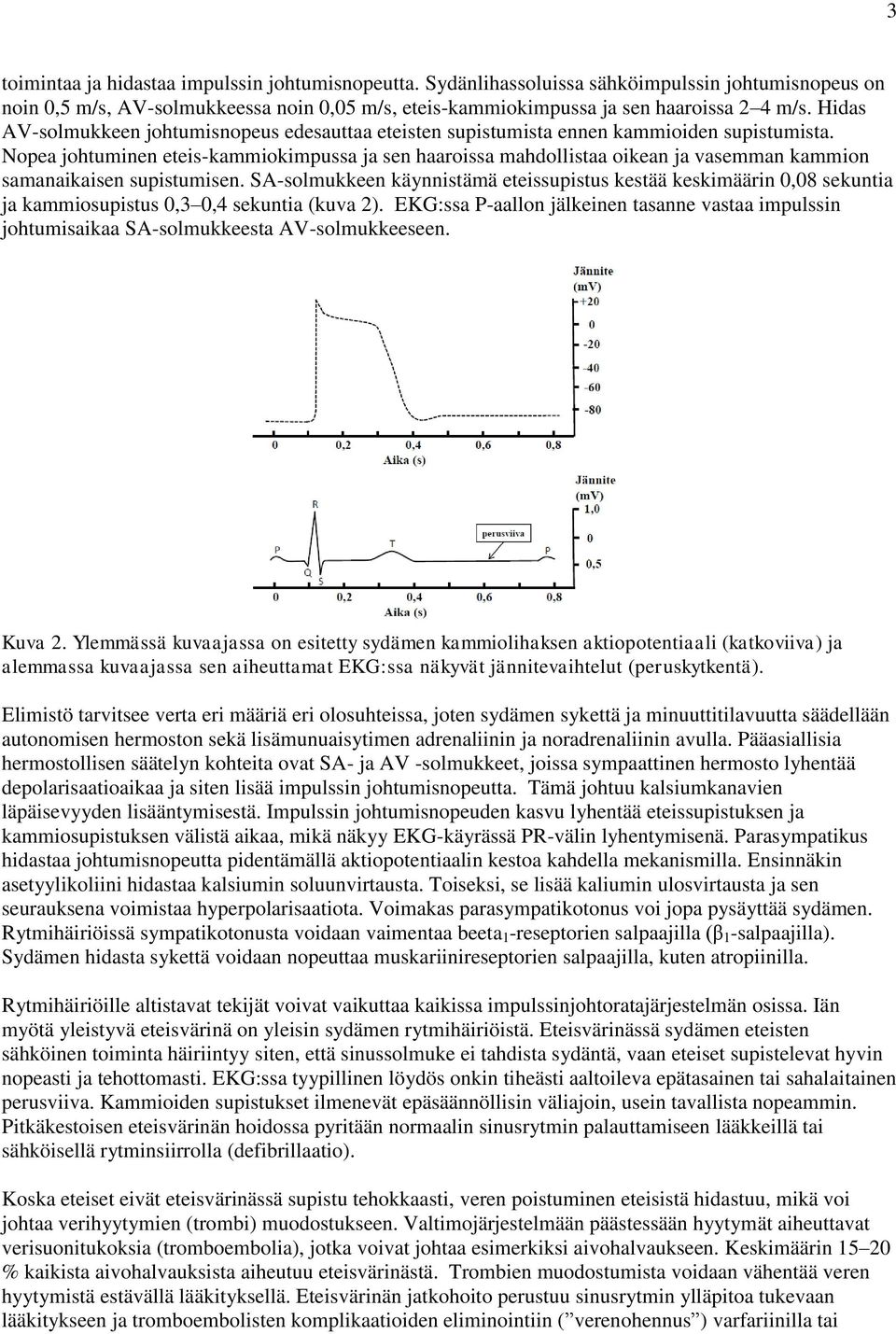 S-olmkkeen käynntämä etept ketää kekmäärn 0,08 eknta ja kammopt 0,3 0,4 eknta (kva ). EKG:a P-aallon jälkenen taanne vataa mpln johtmakaa S-olmkkeeta V-olmkkeeeen. Kva.