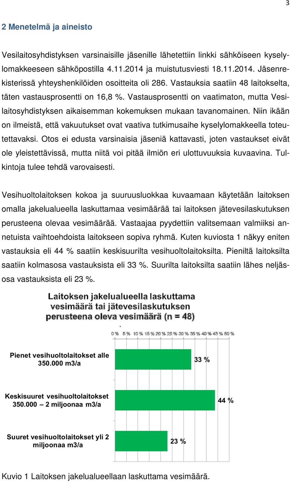 Vastausprosentti on vaatimaton, mutta Vesilaitosyhdistyksen aikaisemman kokemuksen mukaan tavanomainen.