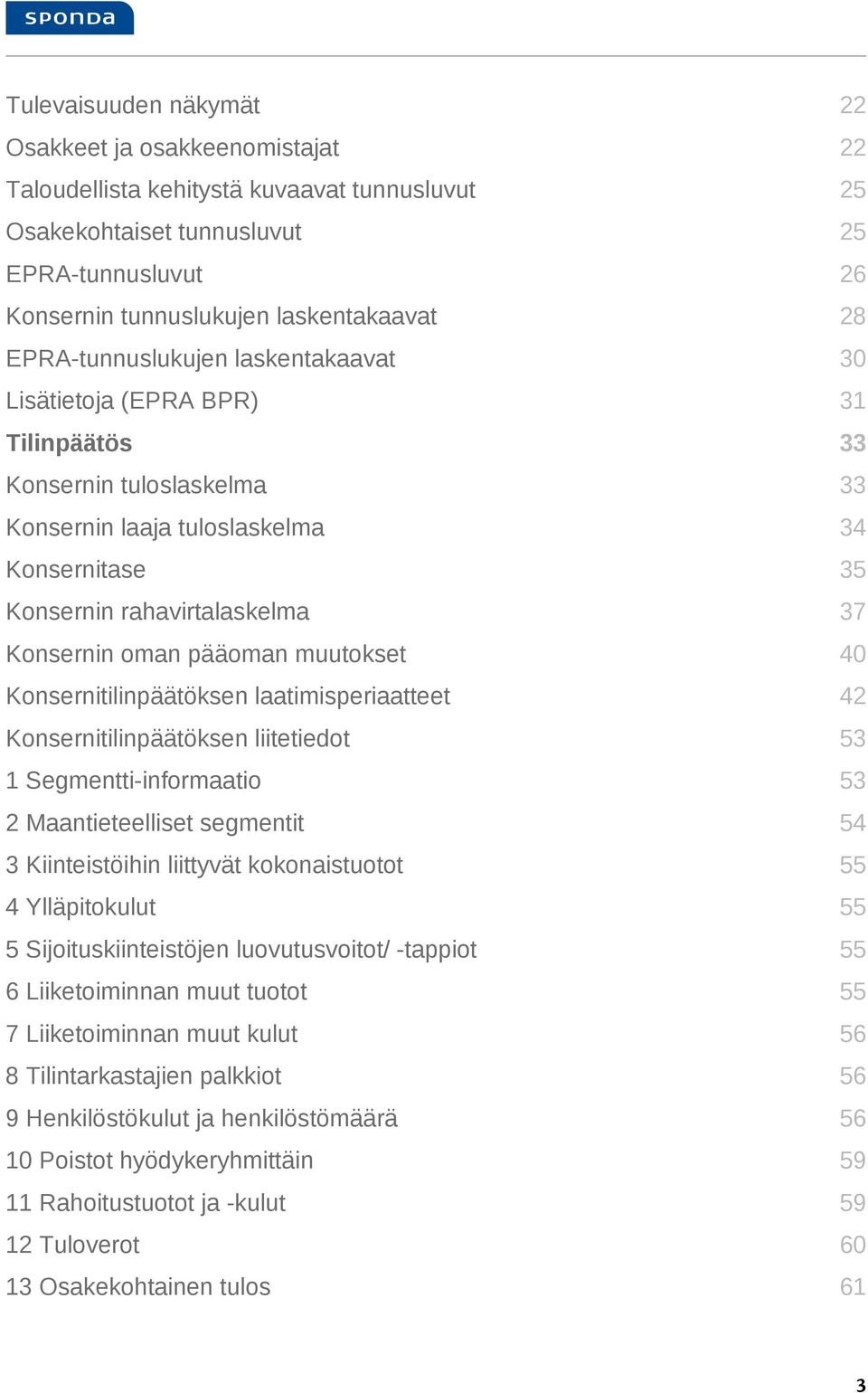 muutokset 40 Konsernitilinpäätöksen laatimisperiaatteet 42 Konsernitilinpäätöksen liitetiedot 53 1 Segmentti-informaatio 53 2 Maantieteelliset segmentit 54 3 Kiinteistöihin liittyvät kokonaistuotot