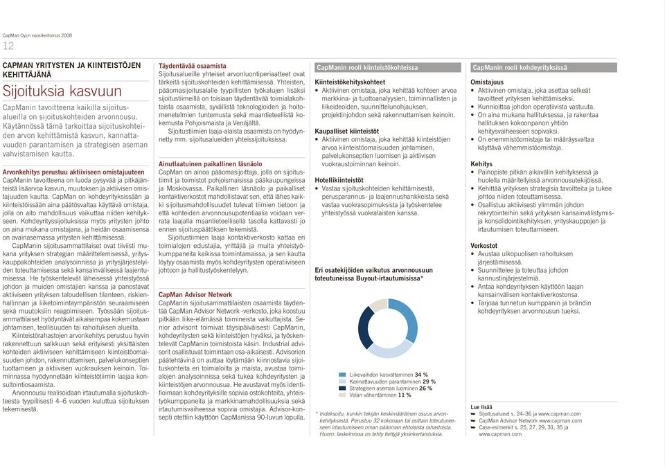 Arvonkehitys perustuu aktiiviseen omistajuuteen CapManin tavoitteena on luoda pysyvää ja pitkäjänteistä lisäarvoa kasvun, muutoksen ja aktiivisen omistajuuden kautta.