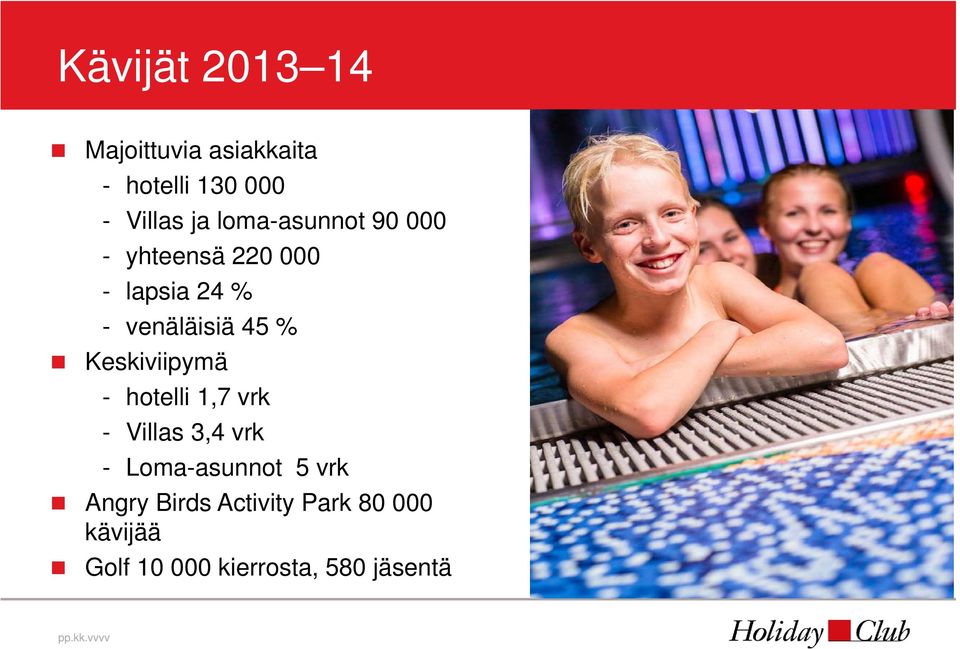 Keskiviipymä - hotelli 1,7 vrk - Villas 3,4 vrk - Loma-asunnot 5 vrk