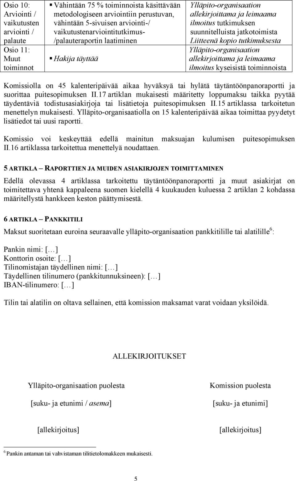 on 45 kalenteripäivää aikaa hyväksyä tai hylätä täytäntöönpanoraportti ja suorittaa puitesopimuksen II.