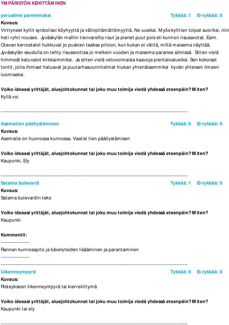 Jyväskylän seudulla on tehty risussvottaa jo melkein vuoden ja maisema paranee silmissä. Sitten vielä himmeät katuvalot kirkkaimmiksi. Ja sitten vielä vetovoimaisia kaavoja pientaloalueiksi.