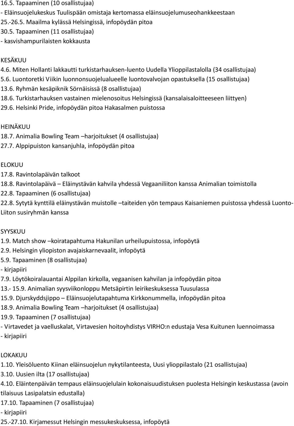 6. Turkistarhauksen vastainen mielenosoitus Helsingissä (kansalaisaloitteeseen liittyen) 29.6. Helsinki Pride, infopöydän pitoa Hakasalmen puistossa HEINÄKUU 18.7.