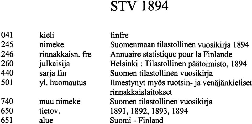 alue finfre Suomenmaan tilastollinen vuosikirja Annuaire statistique pour la Finlande