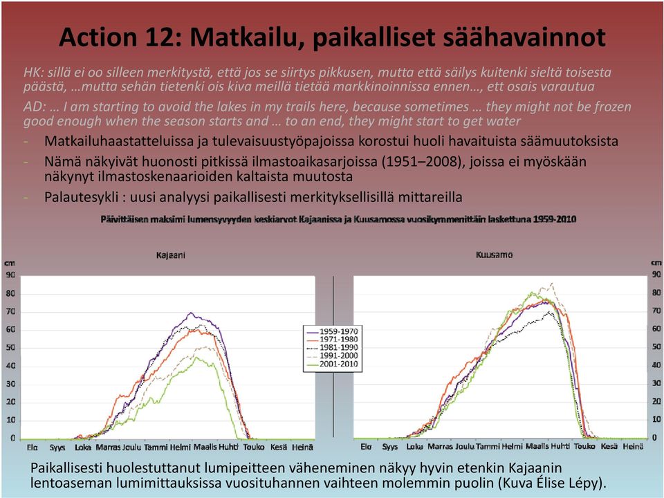 to an end, they might start to get water Matkailuhaastatteluissaja tulevaisuustyöpajoissakorostui huolihavaituistasäämuutoksista havaituista säämuutoksista Nämä näkyivät huonosti pitkissä