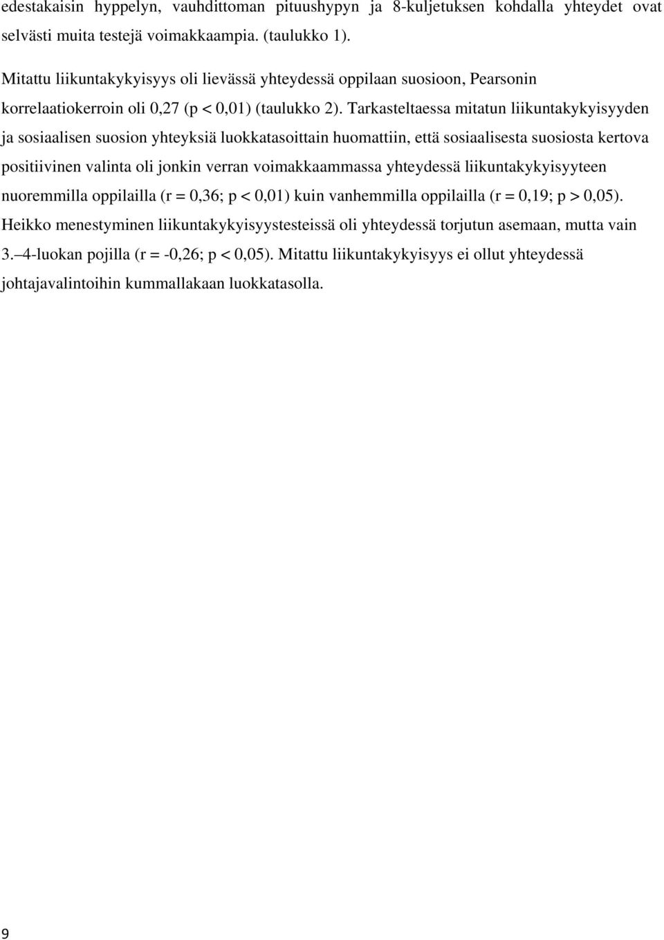 Tarkasteltaessa mitatun liikuntakykyisyyden ja sosiaalisen suosion yhteyksiä luokkatasoittain huomattiin, että sosiaalisesta suosiosta kertova positiivinen valinta oli jonkin verran voimakkaammassa