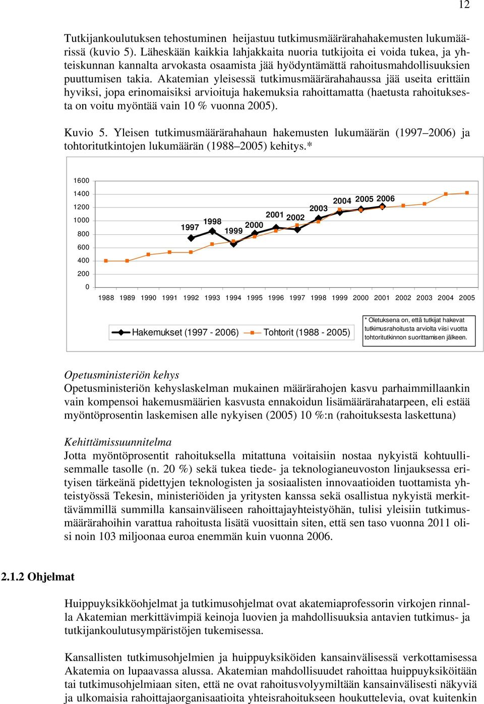 Akatemian yleisessä tutkimusmäärärahahaussa jää useita erittäin hyviksi, jopa erinomaisiksi arvioituja hakemuksia rahoittamatta (haetusta rahoituksesta on voitu myöntää vain 10 % vuonna 2005).