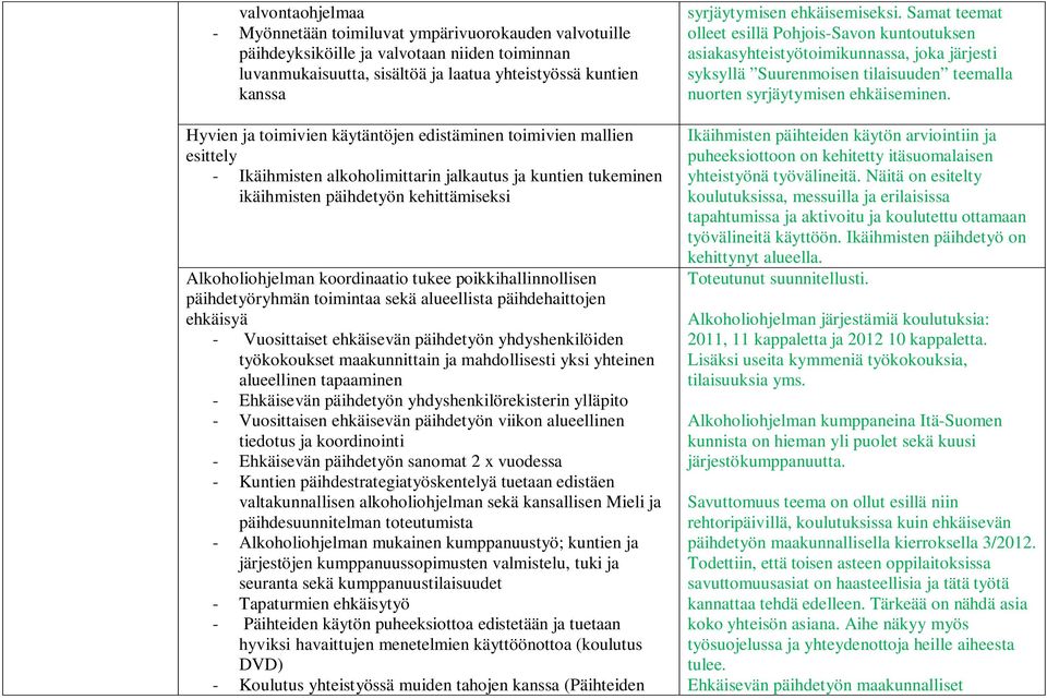 poikkihallinnollisen päihdetyöryhmän toimintaa sekä alueellista päihdehaittojen ehkäisyä - Vuosittaiset ehkäisevän päihdetyön yhdyshenkilöiden työkokoukset maakunnittain ja mahdollisesti yksi