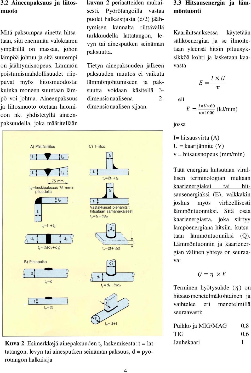 yhdistetyllä aineenpaksuudella, joka määritellään kuvan 2 periaatteiden mukaisesti.