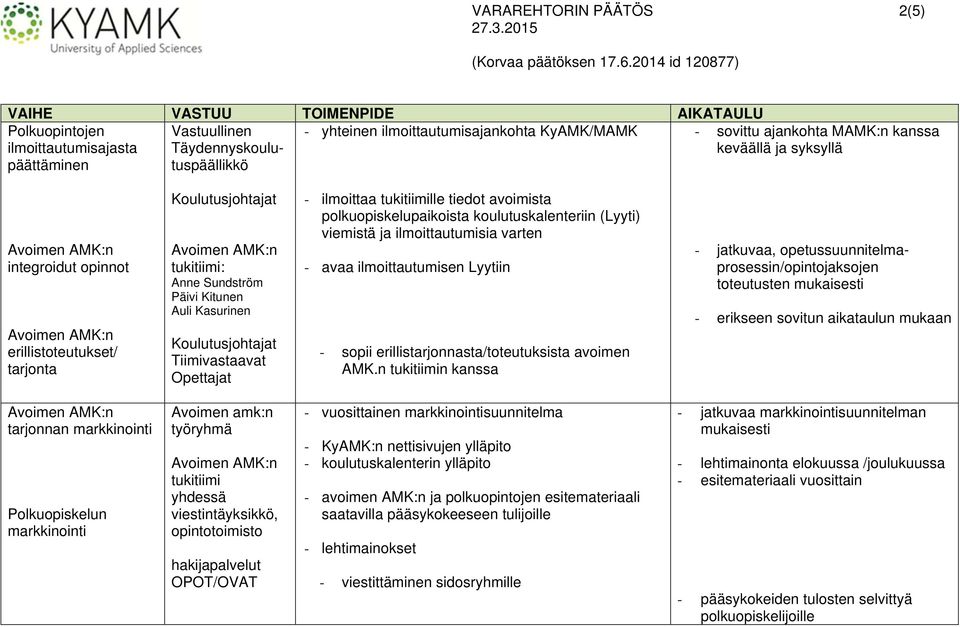 koulutuskalenteriin (Lyyti) viemistä ja ilmoittautumisia varten - avaa ilmoittautumisen Lyytiin - sopii erillistarjonnasta/toteutuksista avoimen AMK.