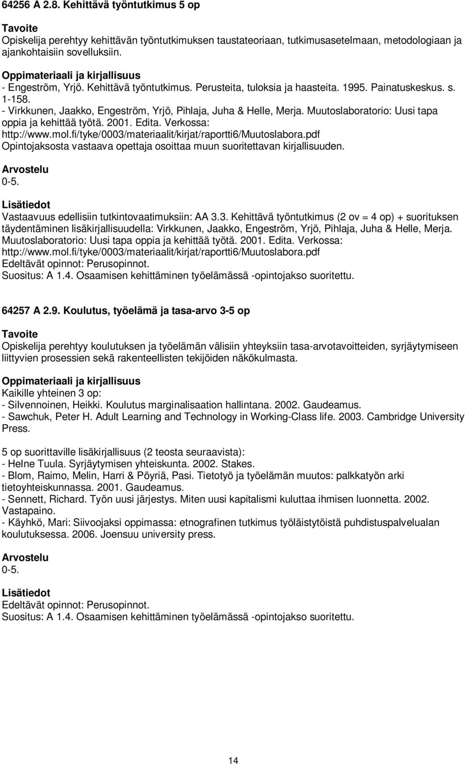 Muutoslaboratorio: Uusi tapa oppia ja kehittää työtä. 2001. Edita. Verkossa: http://www.mol.fi/tyke/0003/materiaalit/kirjat/raportti6/muutoslabora.