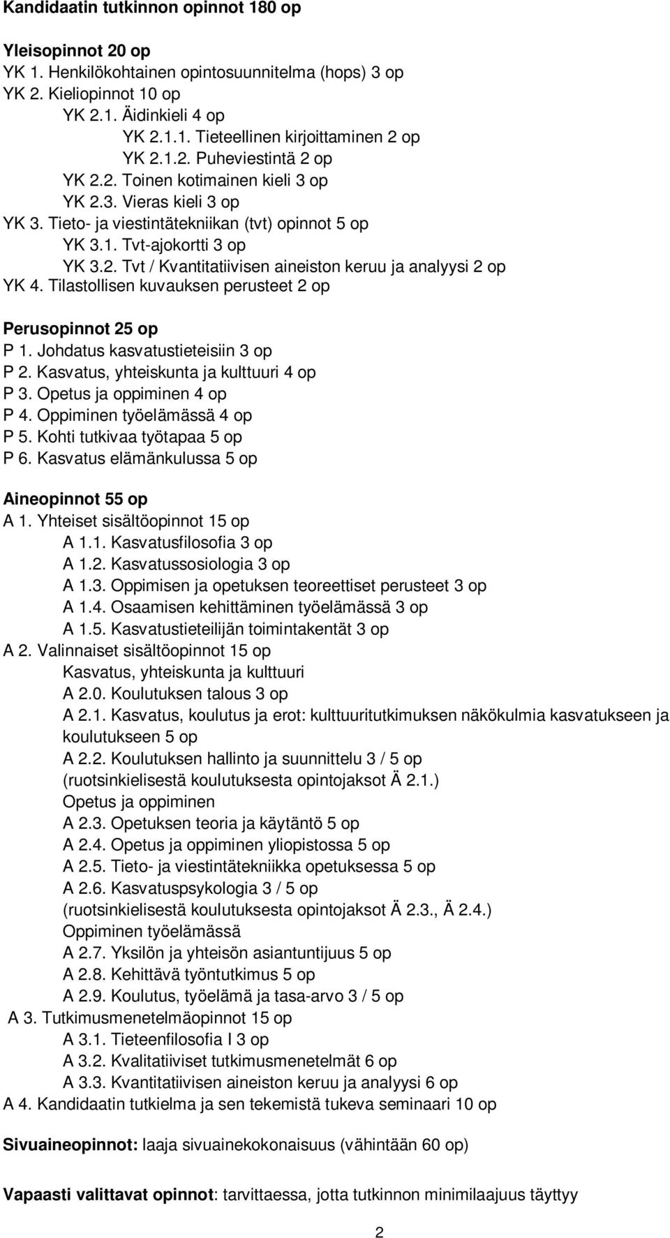 Tilastollisen kuvauksen perusteet 2 op Perusopinnot 25 op P 1. Johdatus kasvatustieteisiin 3 op P 2. Kasvatus, yhteiskunta ja kulttuuri 4 op P 3. Opetus ja oppiminen 4 op P 4.