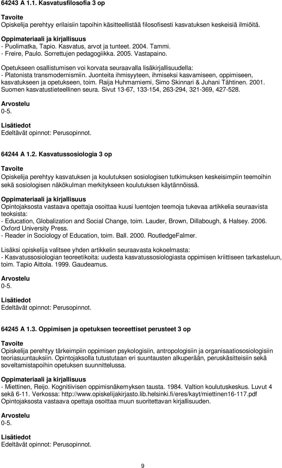 Juonteita ihmisyyteen, ihmiseksi kasvamiseen, oppimiseen, kasvatukseen ja opetukseen, toim. Raija Huhmarniemi, Simo Skinnari & Juhani Tähtinen. 2001. Suomen kasvatustieteellinen seura.