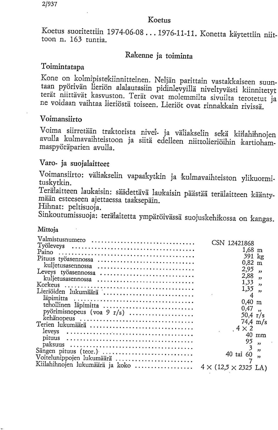 Terät ovat molemmilta sivuilta terotetut ja ne voidaan vaihtaa lieriöstä toiseen. Lieriöt ovat rinnakkain rivissä.