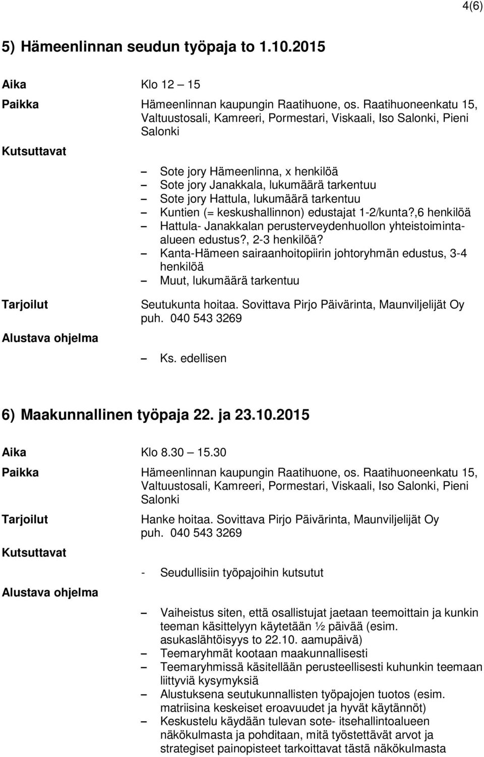 keskushallinnon) edustajat 1-2/kunta?,6 Hattula- Janakkalan perusterveydenhuollon yhteistoimintaalueen edustus?, 2-3?