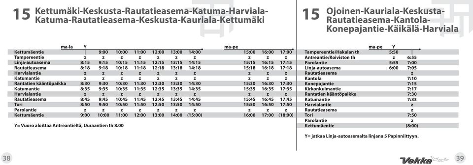 10:18 11:18 12:18 13:18 14:18 15:18 16:18 17:18 Harvialantie z z z z z z z z z z Katumantie z z z z z z z z z z Rantatien kääntöpaikka 8:30 9:30 10:30 11:30 12:30 13:30 14:30 15:30 16:30 17:30