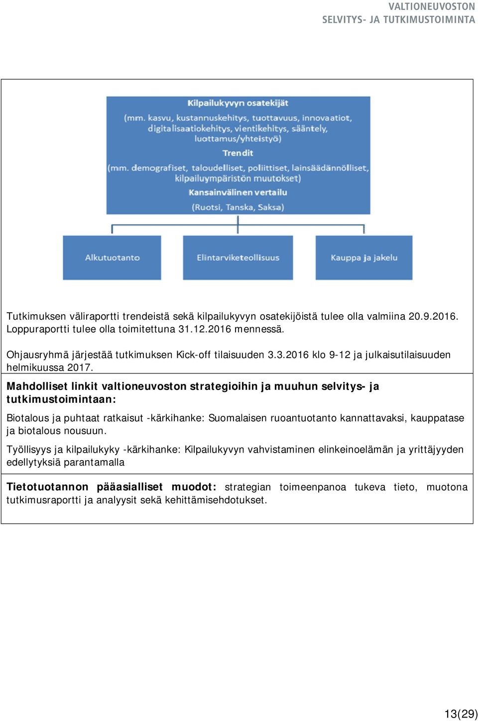 Mahdolliset linkit valtioneuvoston strategioihin ja muuhun selvitys- ja tutkimustoimintaan: Biotalous ja puhtaat ratkaisut -kärkihanke: Suomalaisen ruoantuotanto kannattavaksi, kauppatase