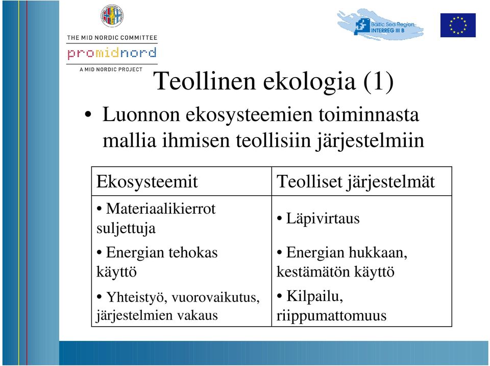 tehokas käyttö Yhteistyö, vuorovaikutus, järjestelmien vakaus Teolliset