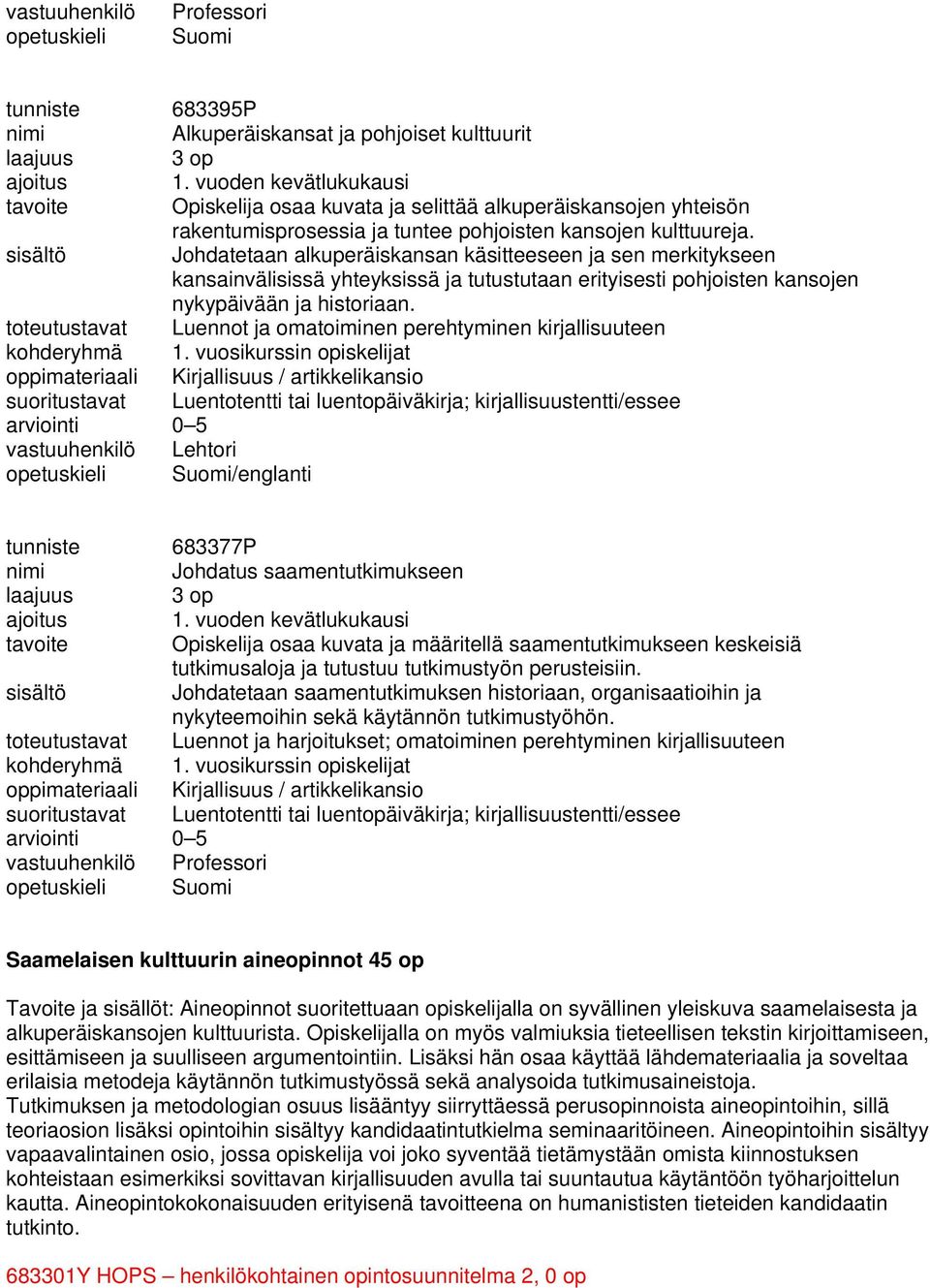 Johdatetaan alkuperäiskansan käsitteeseen ja sen merkitykseen kansainvälisissä yhteyksissä ja tutustutaan erityisesti pohjoisten kansojen nykypäivään ja historiaan.