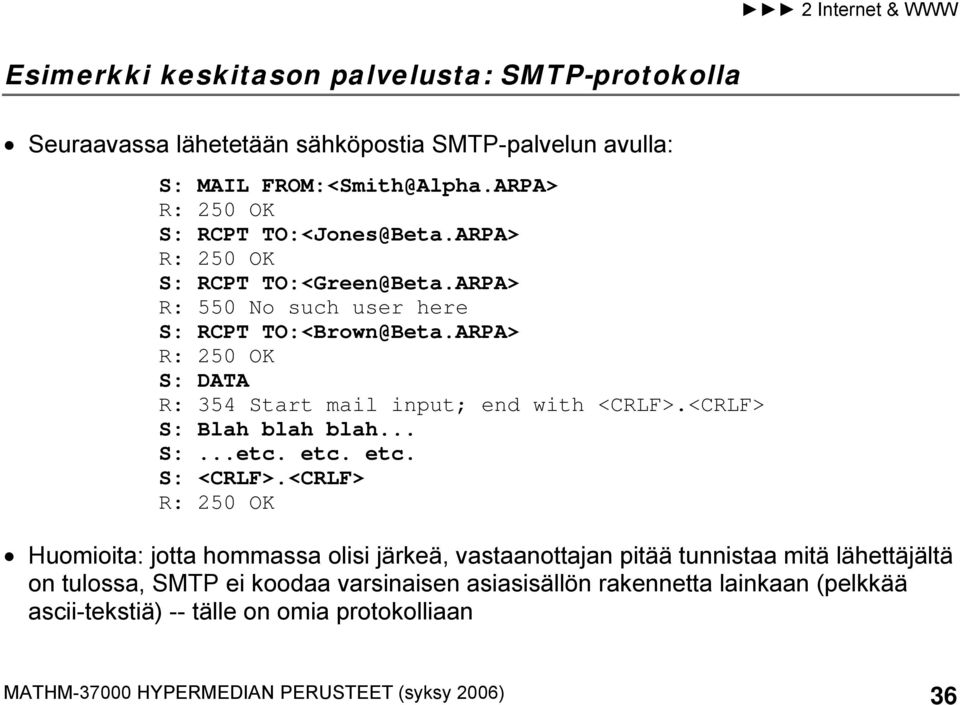 ARPA> R: 250 OK S: DATA R: 354 Start mail input; end with <CRLF>.<CRLF> S: Blah blah blah... S:...etc. etc. etc. S: <CRLF>.