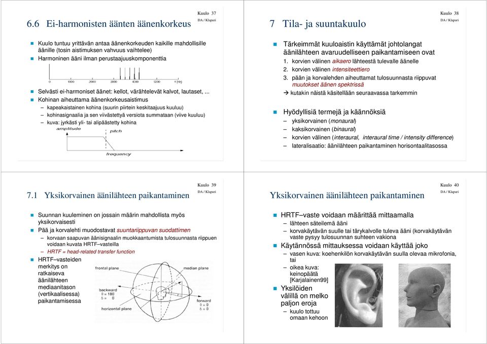 .. Kohinan aiheuttama äänenkorkeusaistimus kapeakaistainen kohina (suurin piirtein keskitaajuus kuuluu) kohinasignaalia ja sen viivästettyä versiota summataan (viive kuuluu) kuva: jyrkästi yli- tai