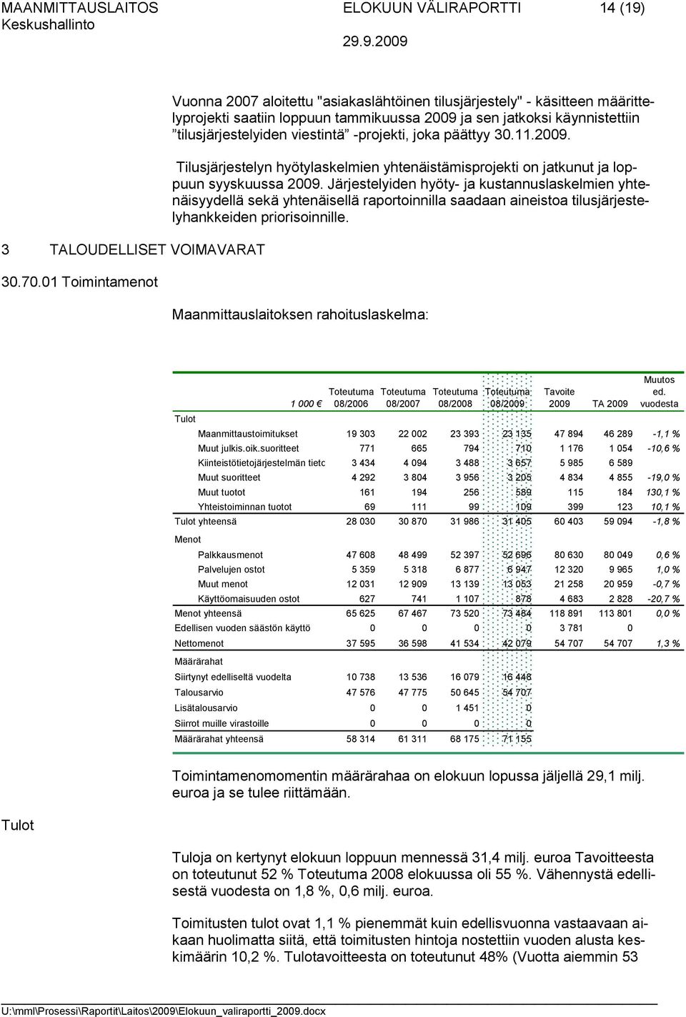 -projekti, joka päättyy 30.11.2009. Tilusjärjestelyn hyötylaskelmien yhtenäistämisprojekti on jatkunut ja loppuun syyskuussa 2009.