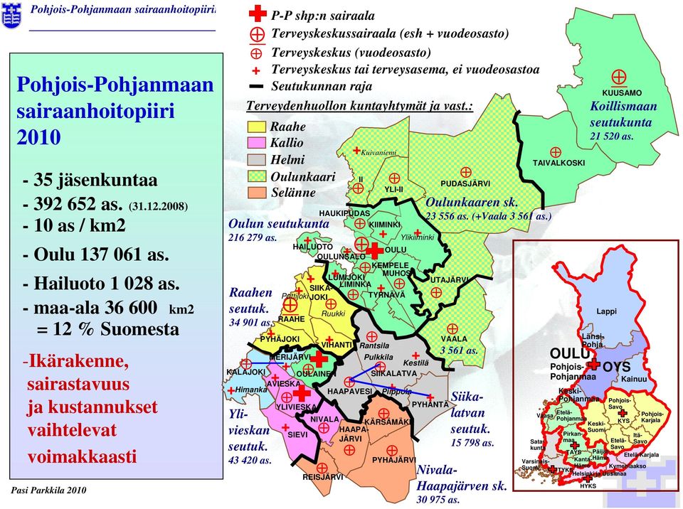 (vuodeosasto) Terveyskeskus tai terveysasema, ei vuodeosastoa Seutukunnan raja Terveydenhuollon kuntayhtymät ja vast.