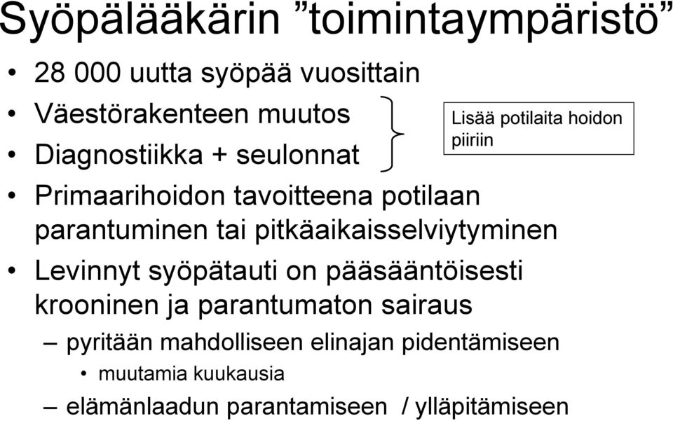 syöpätauti on pääsääntöisesti krooninen ja parantumaton sairaus pyritään mahdolliseen elinajan