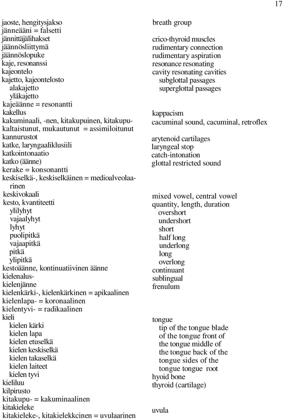 = medioalveolaarinen keskivokaali kesto, kvantiteetti ylilyhyt vajaalyhyt lyhyt puolipitkä vajaapitkä pitkä ylipitkä kestoäänne, kontinuatiivinen äänne kielenaluskielenjänne kielenkärki-,