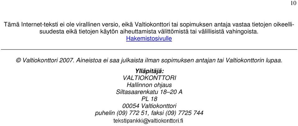 Hakemistosivulle Valtiokonttori 2007.