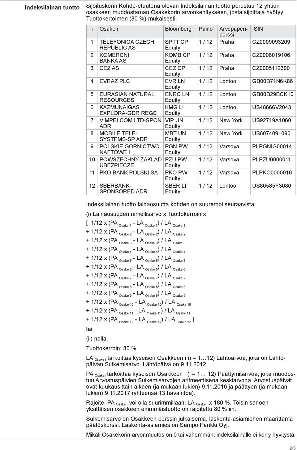 12 Praha CZ0005112300 4 EVRAZ PLC EVR LN 1 / 12 Lontoo GB00B71N6K86 5 EURASIAN NATURAL ENRC LN 1 / 12 Lontoo GB00B29BCK10 RESOURCES 6 KAZMUNAIGAS KMG LI 1 / 12 Lontoo US48666V2043 EXPLORA-GDR REGS 7