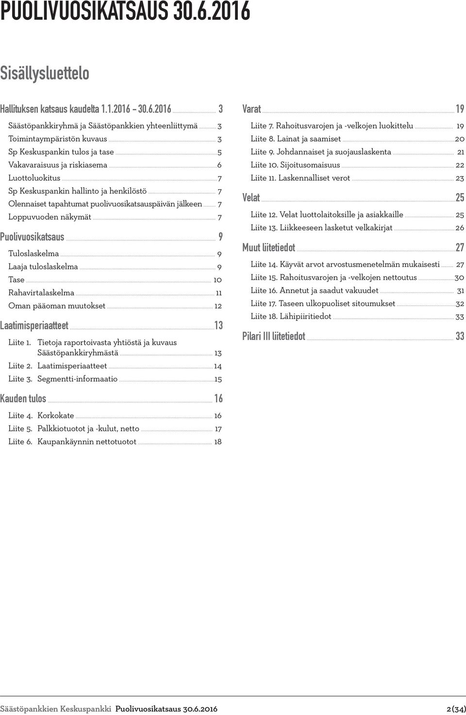 ja riskiasema 6 Luottoluokitus 7 Sp Keskuspankin hallinto ja henkilöstö 7 Olennaiset tapahtumat puolivuosikatsauspäivän jälkeen 7 Loppuvuoden näkymät 7 Puolivuosikatsaus 9 Tuloslaskelma 9 Laaja