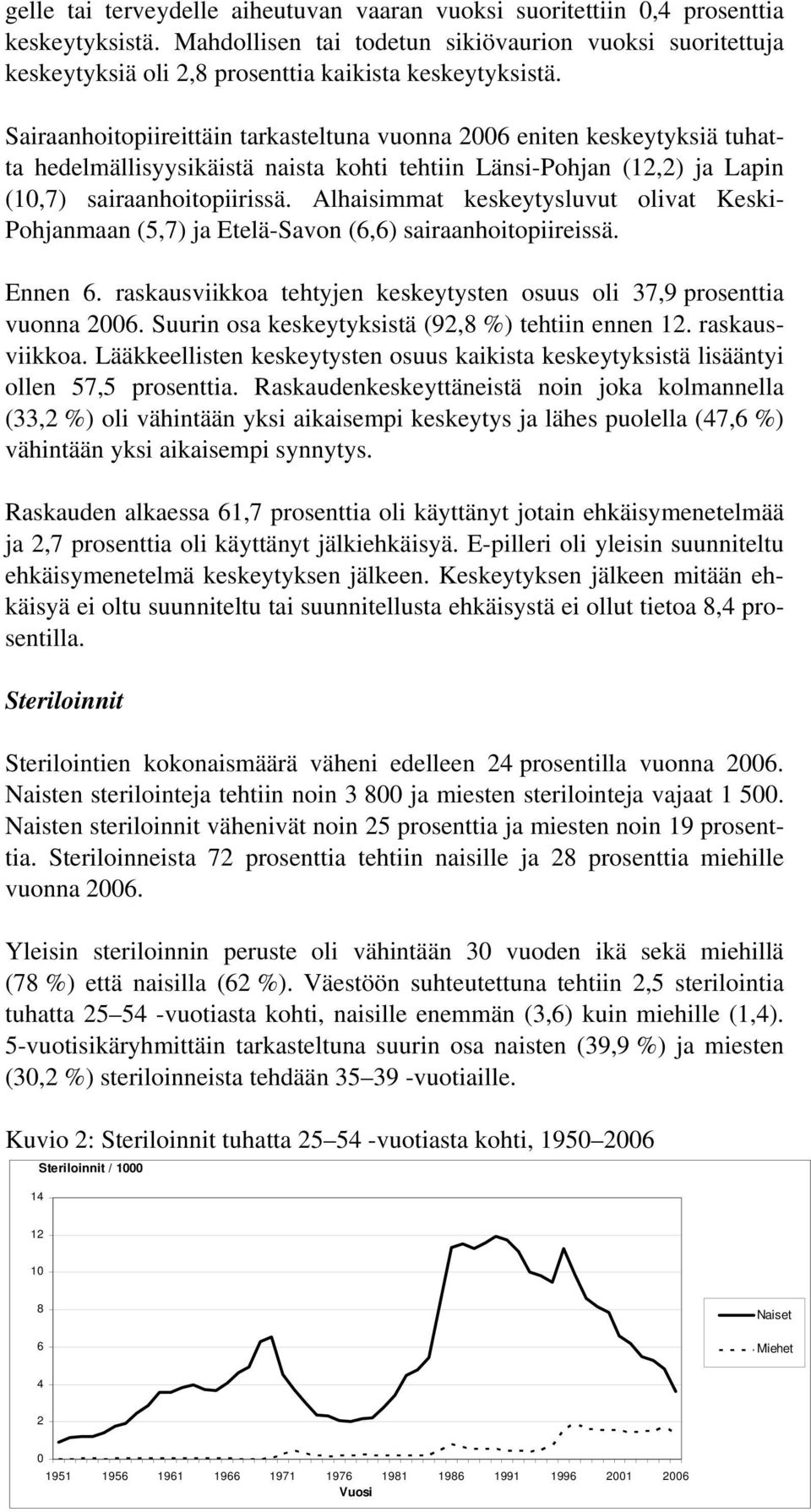 Sairaanhoitopiireittäin tarkasteltuna vuonna 2006 eniten keskeytyksiä tuhatta hedelmällisyysikäistä naista kohti tehtiin Länsi-Pohjan (12,2) ja Lapin (10,7) sairaanhoitopiirissä.