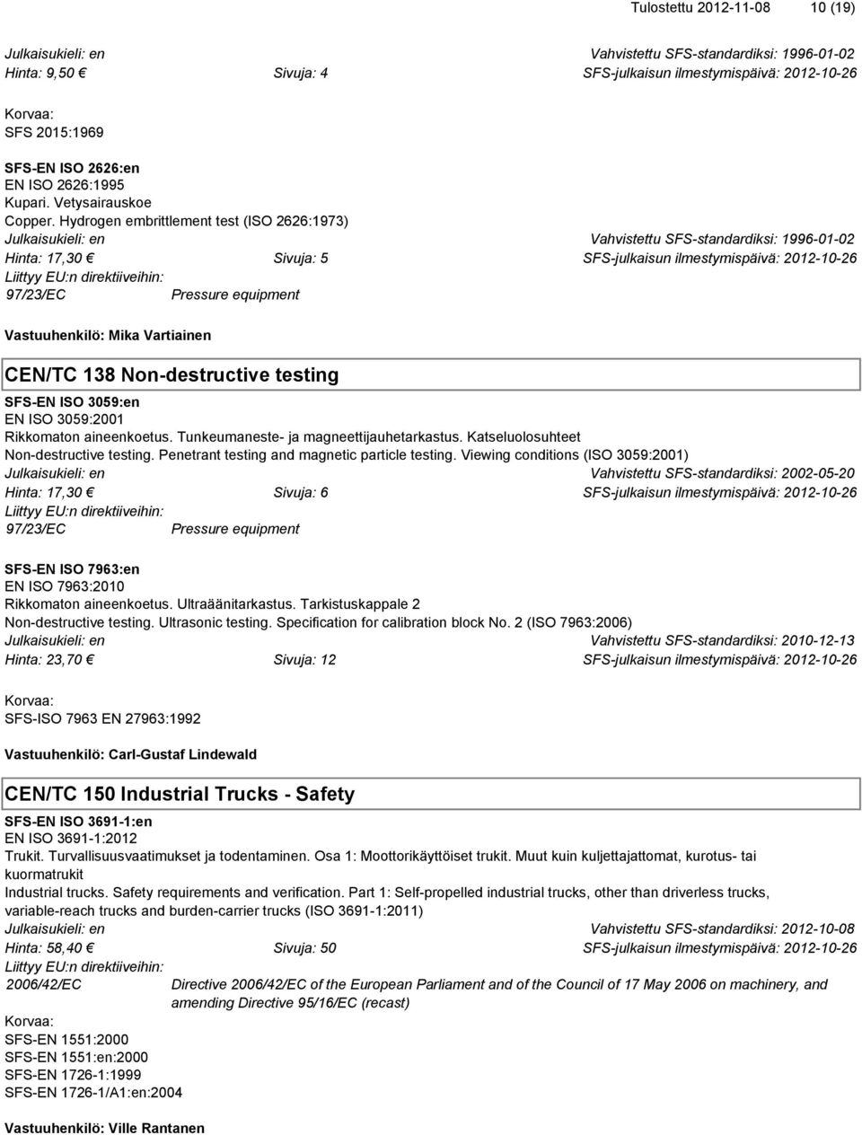 aineenkoetus. Tunkeumaneste- ja magneettijauhetarkastus. Katseluolosuhteet Non-destructive testing. Penetrant testing and magnetic particle testing.