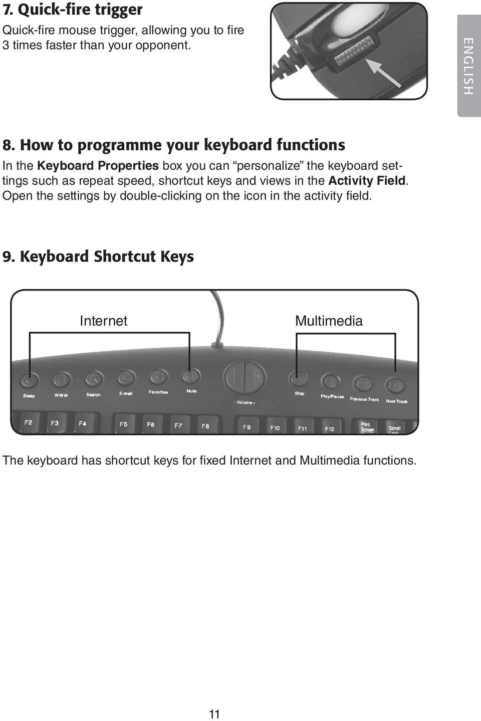 repeat speed, shortcut keys and views in the Activity Field.