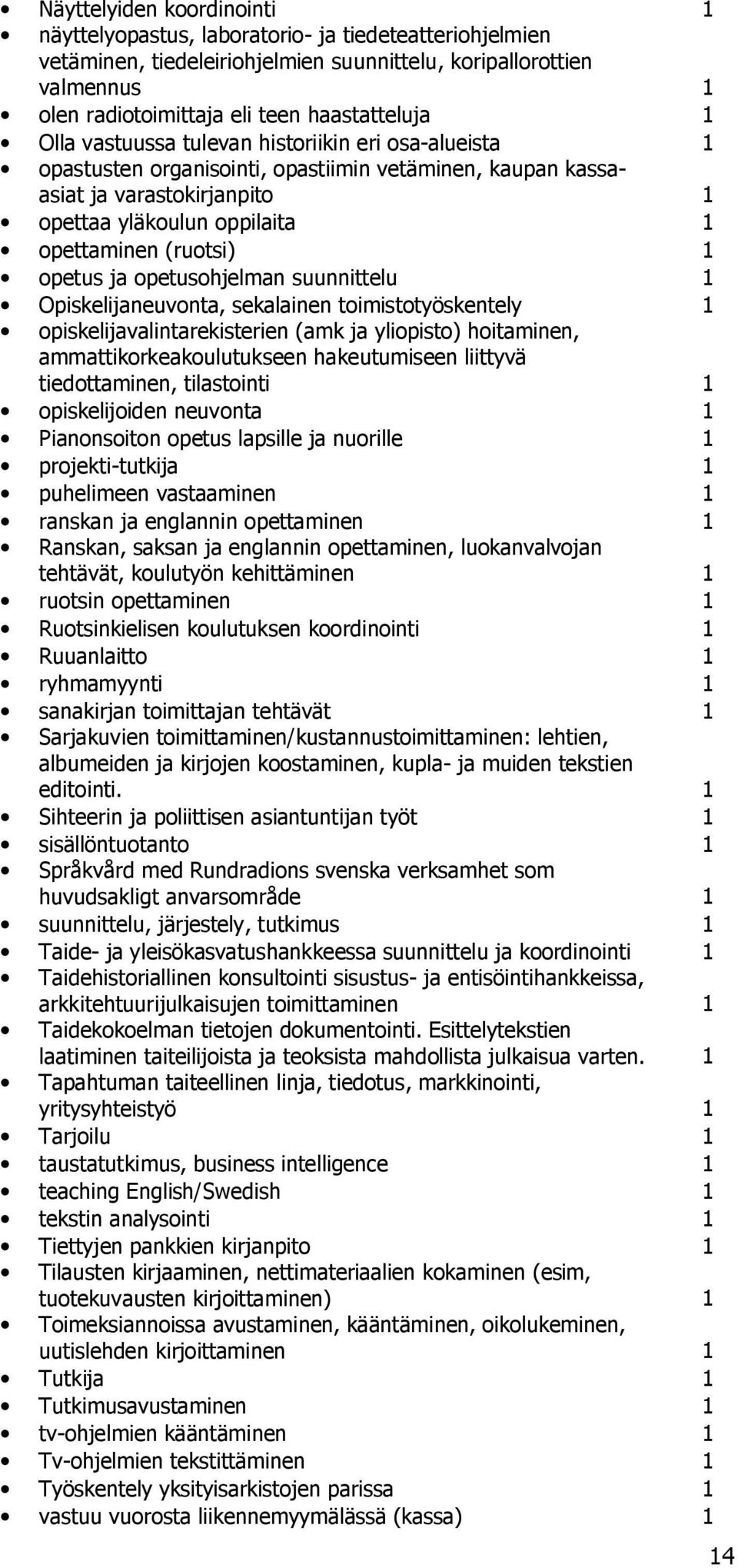 opetusohjelma suuittelu 1 Opiskelijaeuvota, sekalaie toimistotyösketely 1 opiskelijavalitarekisterie (amk ja yliopisto) hoitamie, ammattikorkeakoulutuksee hakeutumisee liittyvä tiedottamie,
