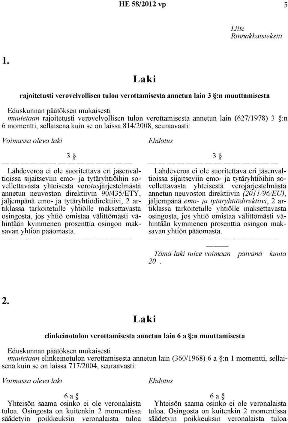 se on laissa 814/2008, seuraavasti: 3 Lähdeveroa ei ole suoritettava eri jäsenvaltioissa sijaitseviin emo- ja tytäryhtiöihin sovellettavasta yhteisestä verotusjärjestelmästä annetun neuvoston