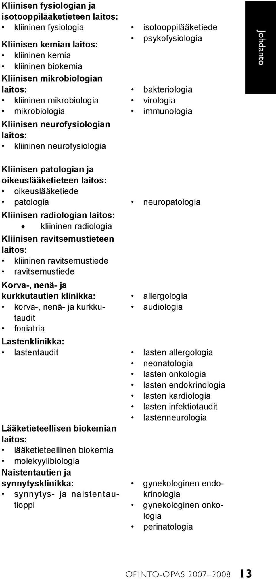 laitos: oikeuslääketiede patologia neuropatologia Kliinisen radiologian laitos: kliininen radiologia Kliinisen ravitsemustieteen laitos: kliininen ravitsemustiede ravitsemustiede Korva-, nenä- ja