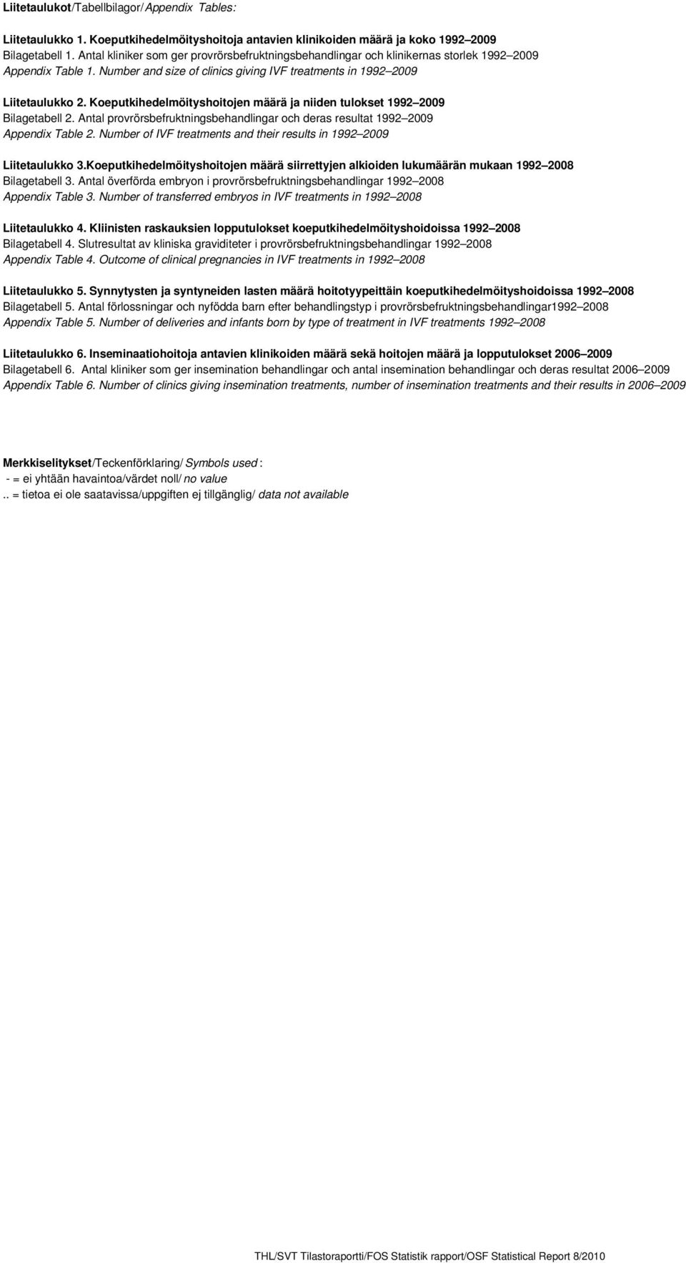 Koeputkihedelmöityshoitojen määrä ja niiden tulokset 1992 2009 Bilagetabell 2. Antal provrörsbefruktningsbehandlingar och deras resultat 1992 2009 Appendix Table 2.