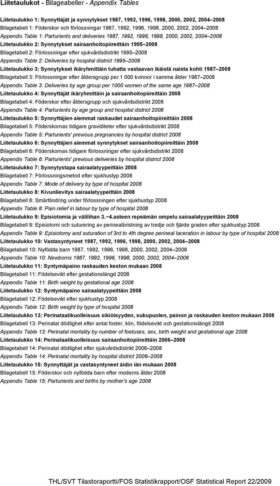 Förlossningar efter sjukvårdsdistrikt 1995 2008 Appendix Table 2: Deliveries by hospital district 1995 2008 Liitetaulukko 3: Synnytykset ikäryhmittäin tuhatta vastaavan ikäistä naista kohti 1987 2008