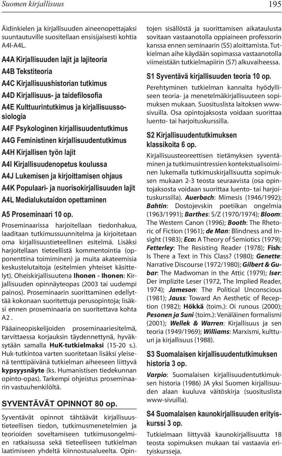 kirjallisuudentutkimus A4G Feministinen kirjallisuudentutkimus A4H Kirjallisen työn lajit A4I Kirjallisuudenopetus koulussa A4J Lukemisen ja kirjoittamisen ohjaus A4K Populaari- ja