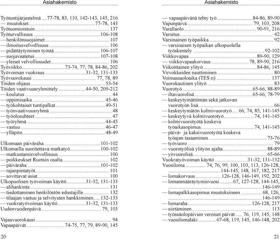 .. 77, 78, 89 Töiden ohjaus...53-54 Töiden vaativuusryhmittely...44-50, 209-212 koulutus... 44 oppimisaika...45-46 työkohtaiset tuntipalkat...49-51 työnvaativuusryhmä...48 työolosuhteet... 47 työryhmä.
